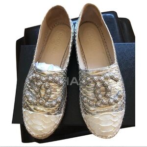 CHANEL Silver Python Espadrille Shoes with Luxurious Design